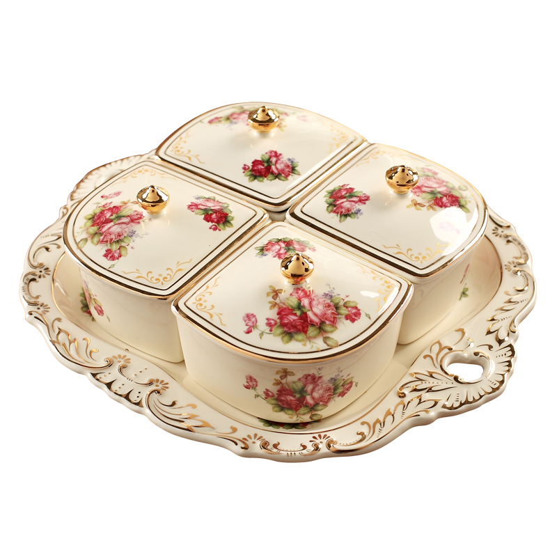 European ceramic fruit bowl dried fruit tray frame with cover sitting room snacks household multifunctional candy box creative marriage