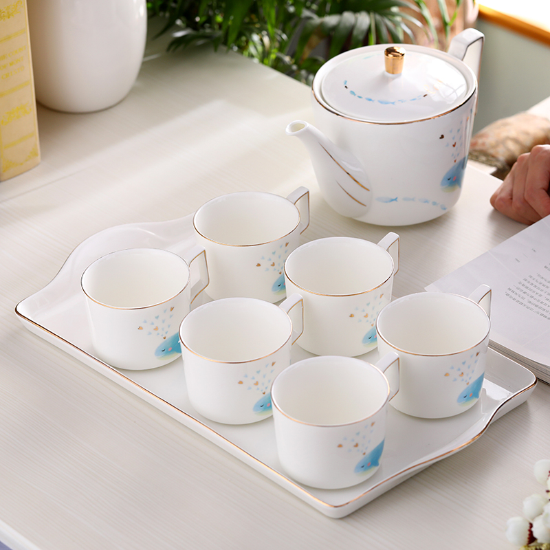 Korean tea set and contracted heat - resistant ceramic cup European cup with sitting room cup cold water household glass gift set
