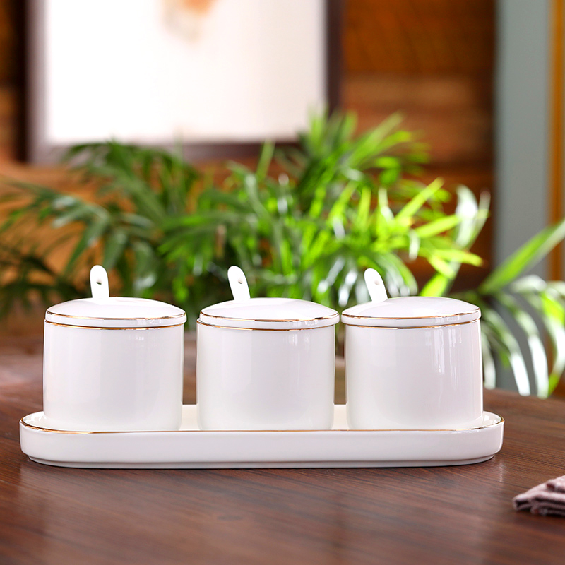 Kitchen ceramic flavor pot suits for seasoning household condiment box supplies the tank gear box mix seasoning box salt