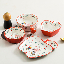 Japanese ceramic tableware set cartoon 2 people dishes combination creative baked rice bowl fruit bowl personality household plate