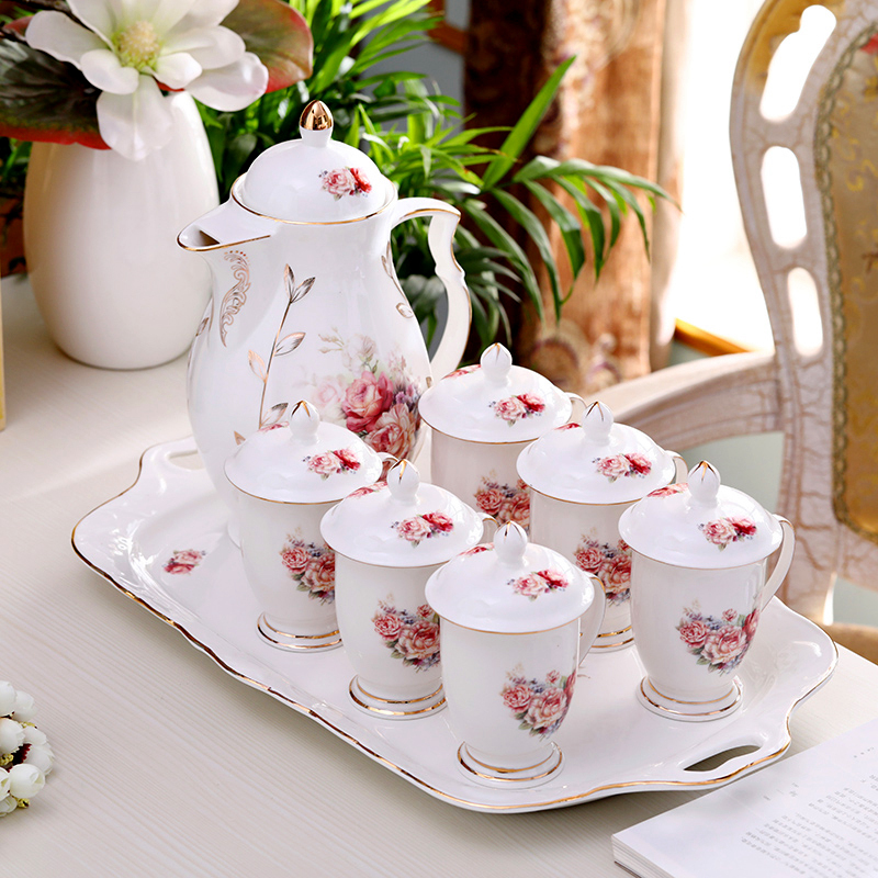 Simple cup set Household ceramic cup European water cold kettle Heat-resistant teacup Living room cup set