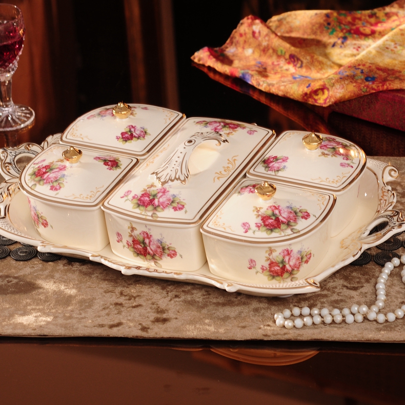 European ceramic frame with cover candy dishes receive a box of large size dry seeds of fruit compote sitting room combination