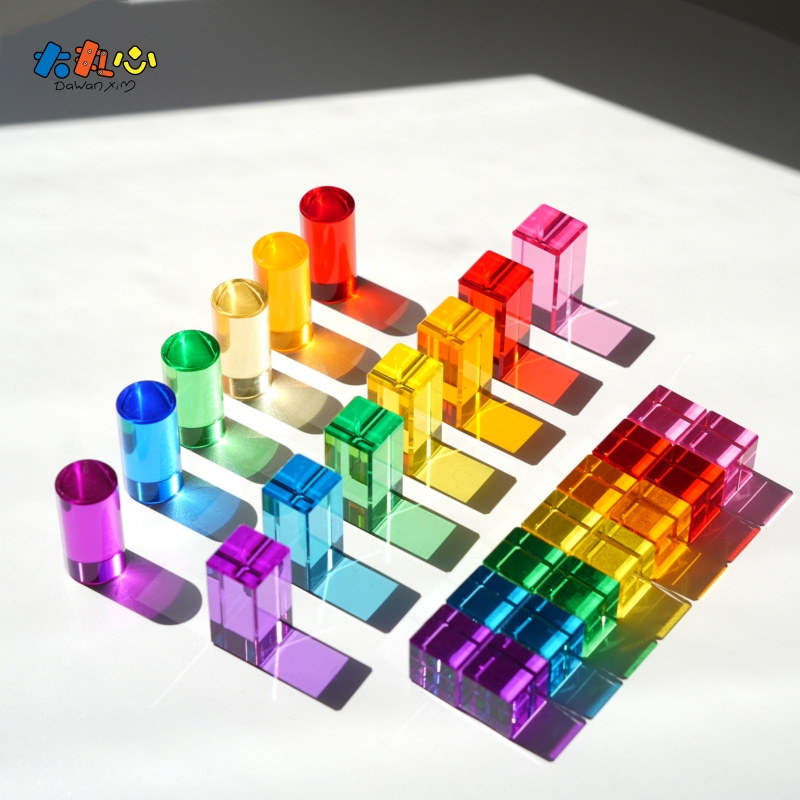 Damaru Heart Acrylic Building Blocks Gift Children's Educational Building Rainbow Translucent Cube Gem Building Blocks Kindergarten