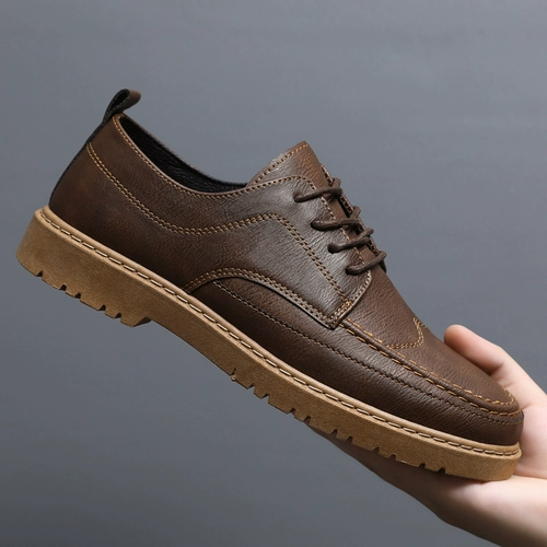 Мужская спортивная обувь, летние износостойкие туфли для отдыха для кожаной обуви в английском стиле, мягкая подошва, в корейском стиле