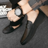 Дышащие и повседневные 𫔮Мужские одноразовые нескользящие туфли из мягкой кожи в британском стиле 𫔭Мокасины для мальчиков на толстой кожаной подошве