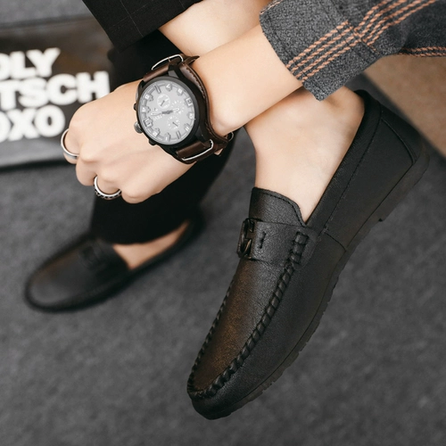 Дышащие и повседневные 𫔮Мужские одноразовые нескользящие туфли из мягкой кожи в британском стиле 𫔭Мокасины для мальчиков на толстой кожаной подошве