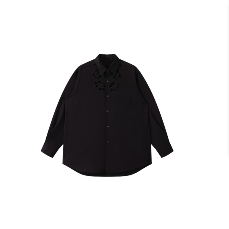 Yohji Yamamoto Floral and Cherry Blossom Hollow Out Unisex Loose Casual Wool Long Sleeve Shirt Trendy