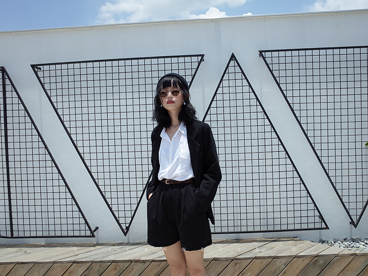 GILLANN / mùa thu retro phiên bản Hàn Quốc mới của phiên bản thời trang tốt của áo khoác mỏng phù hợp với áo khoác nữ bộ vest nữ quần ống rộng