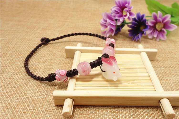 Coco tay làm hạt thủy tinh Nhật Bản hoa anh đào thỏ vòng hoa may mắn cam kết năm may mắn của vòng chân dây đỏ lắc chân bạc