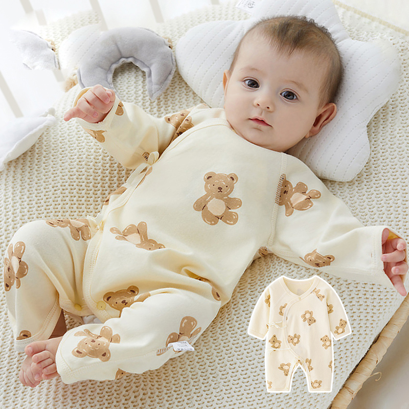 Newborn Baby Clothes, Spring and Autumn Style, Pure Cotton Monk-Style Butterfly Romper, Full-Month Infant Autumn Outfit, Newborn Baby Jumpsuit