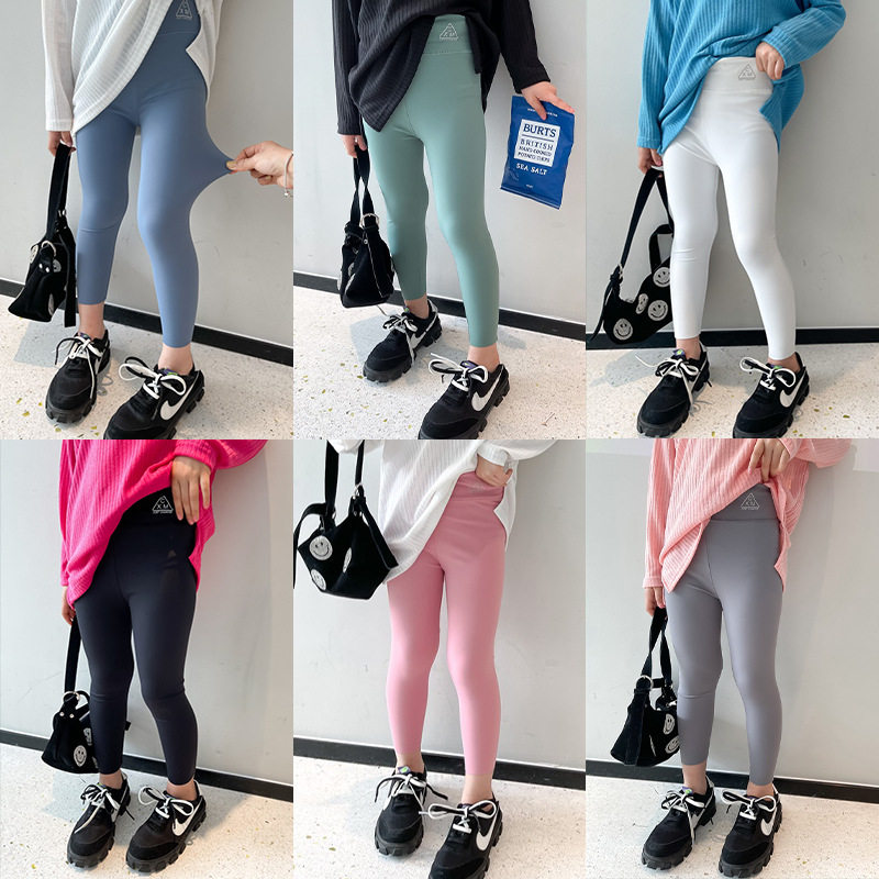 2022 Spring and Autumn New Children's Naked Shark Skin Barbie Cropped Pants Girls Quick-Drying High Waist Tight Leggings Trendy
