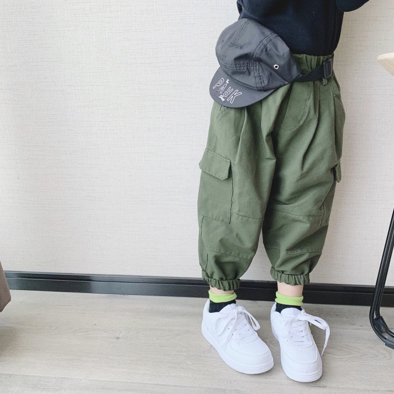 Girls 1 pants autumn 2 trousers spring 3 Korean version of the air relaxed 4 year old boy beam red workers pants cool
