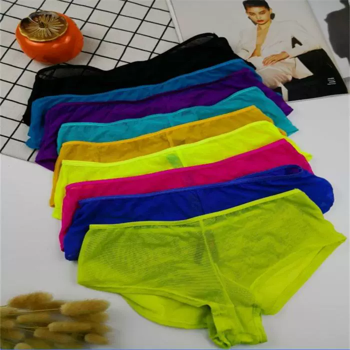 Thấp eo lưới rỗng thấm toàn bộ quần lót sexy boxer quần lót màu kẹo ngọt vải tuyn mùa hè size S ~ L - Giống cái