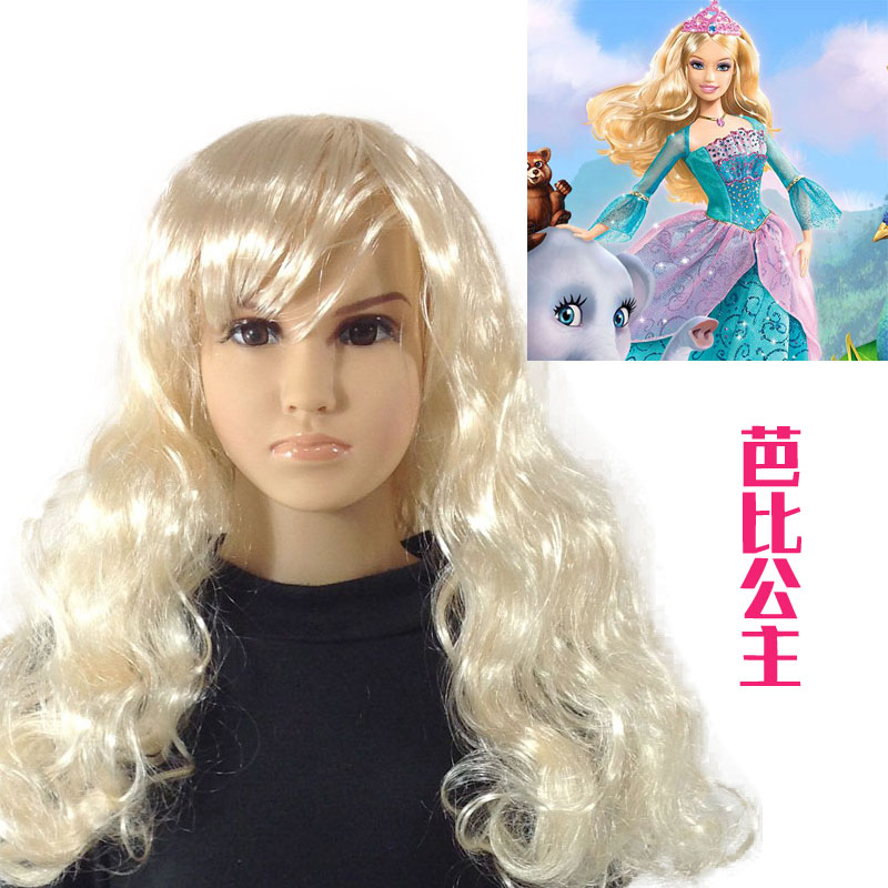 Children's Wig Kindergarten Performance Stage Props Golden Wig Small Wavy Long Curly Hair Barbie Princess Headgear