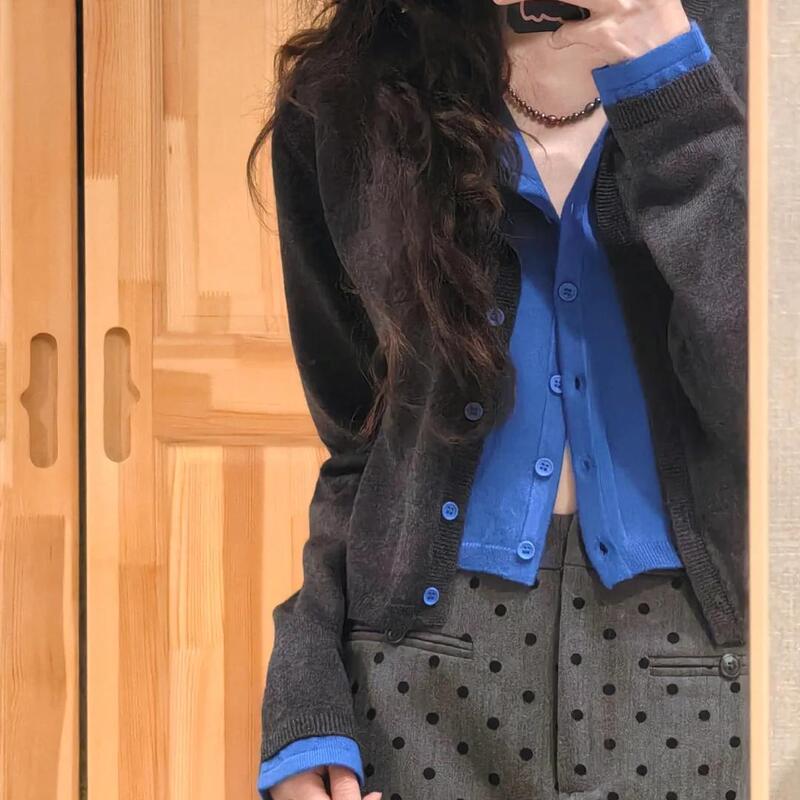 Contrast Color Fake Two-Piece Knitted Sweater for Women, New Autumn and Winter Style, Lazy Style Sweater, Soft and Cozy Cardigan, Retro Long-Sleeved Top