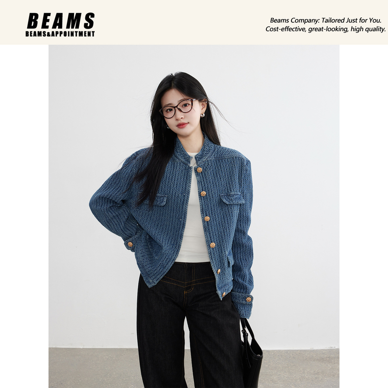 A Popular Figure! Old Money Style, Niche Retro Denim Chanel-Style Short Jacket with Stand Collar