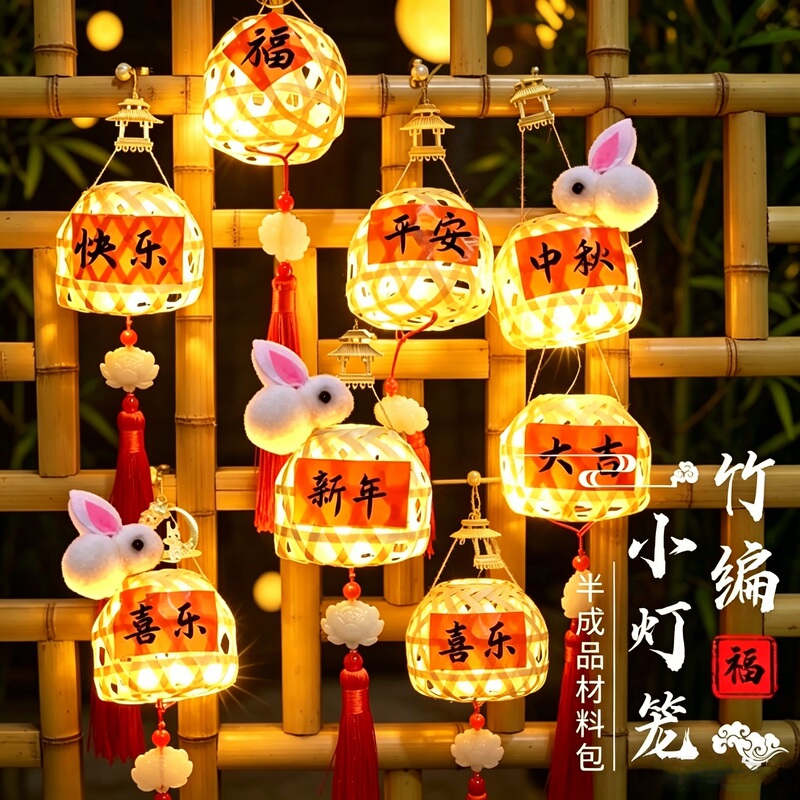 Children's Bamboo Lanterns, Hand-Held Lanterns, Ancient-Style Rabbit Lanterns, Light-Emitting Toys, Mid-Autumn Festival and New Year Gifts, Small Goods for Stalls