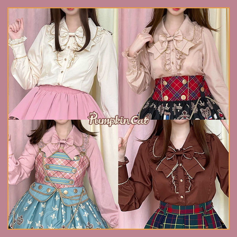 [in Stock] Pumpkin Cat Rich Man's Gold Trim Lolita Shirt