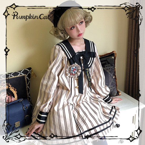 (Spot) The magic of raw streaks such as pumpkin cat Youl makes 4-color one-piece dress LOLITA 