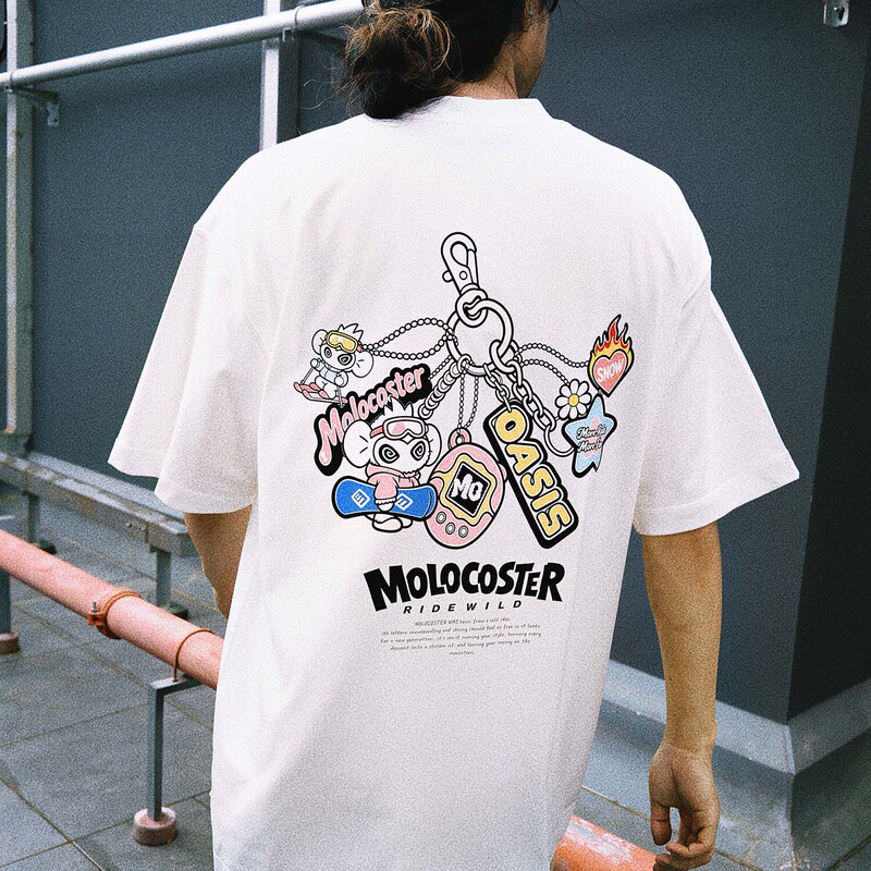 Molocoster American-Style Trendy Keychain Cartoon Print Short-Sleeve T-Shirt for Men and Women, Loose Fit, Pure Cotton, Versatile