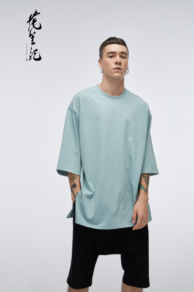 Hoa 笙 phong cách Trung Quốc ánh sáng thủy triều sang trọng in thương hiệu dài tay áo t-shirt nam loose couple hip hop đường phố khiêu vũ T-Shirt mùa hè