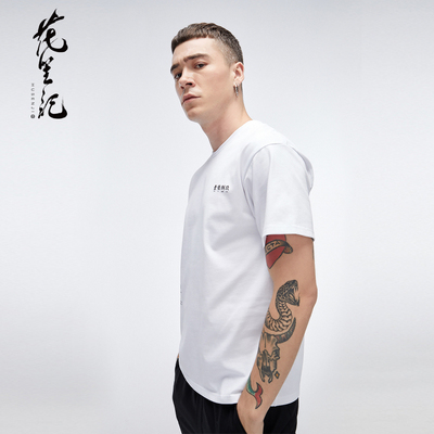 Hoa 笙 phong cách Trung Quốc ánh sáng thủy triều sang trọng thương hiệu 壹 Lu Hao in ngắn tay màu đen và trắng cổ tròn vài T-Shirt mùa hè nam quần áo áo cộc tay Áo phông ngắn