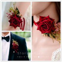 Chinese Wedding Xiuhe Bride Bridesmaids Wrist Flower Toast Groom Best Man Red Rose Corsage Children's Hand Flowers