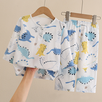 Cotton Silk Children's Pajamas for Girls, New Summer Set, Boys' Cartoon Cotton Silk Thin Air-Conditioned Clothes, Home Wear — 8