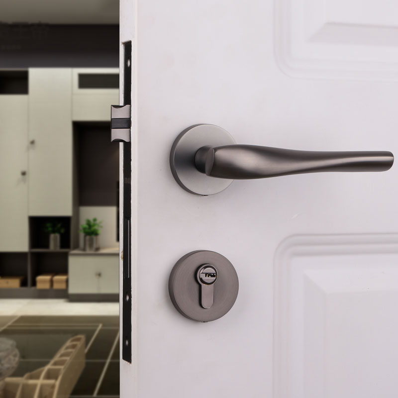 Taiwan Yibagli indoor bedroom wood door lock universal door handle Nordic muted grey black room door lock home