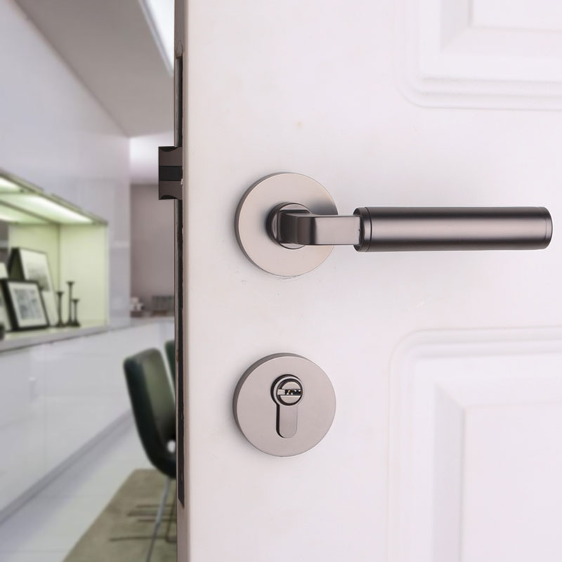 Ythyme Grey Black Modern Bedroom Door Lock Indoor Minima Silent Two-piece Lock Solid Wood Door Handle Home Lock