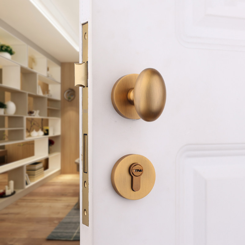 Taiwan Yibagli bedroom door lock indoor Nordic mute door handle simple wood door lock yellow ancient bronze American door lock