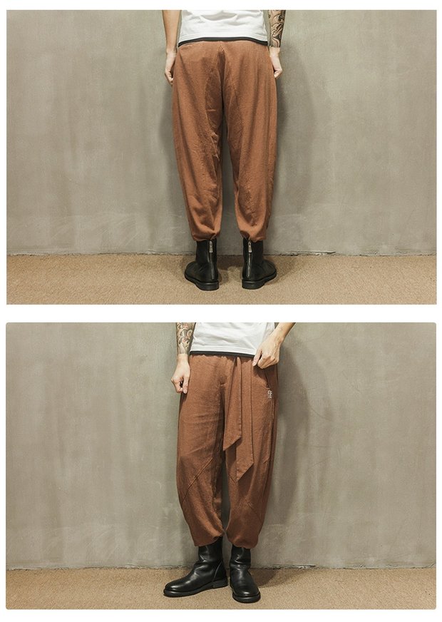 Quần nam mùa đông phong cách Trung Quốc Quần cotton Trung Quốc và vải lanh harem cộng với quần nhung dày thường xuyên quần thêu thêu quần sịp