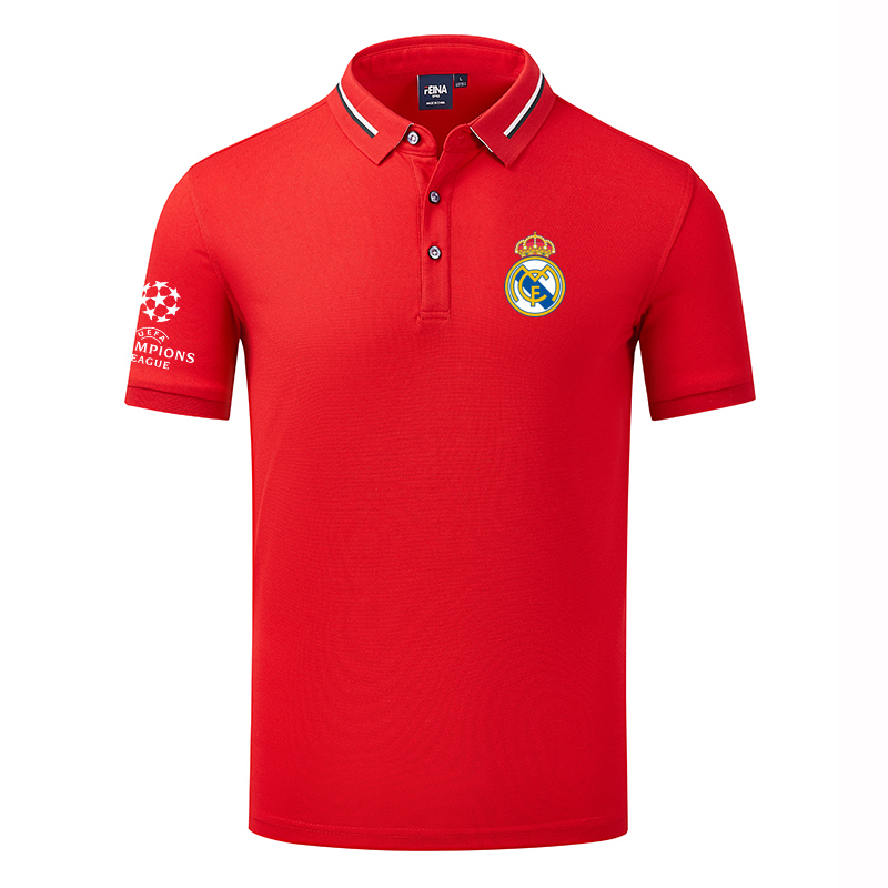 23-24 New Short-Sleeve Polo Shirt Real Madrid 34 Champions T-Shirt Real Madrid Lapel Champions League Sports Casual Commemorative