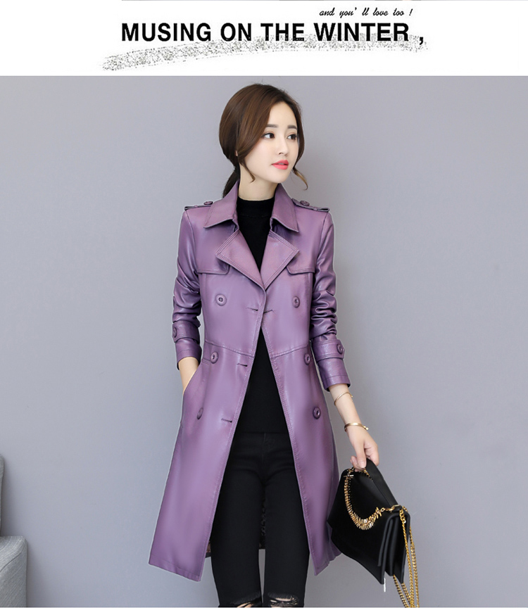 Mùa thu và mùa đông mới Áo da nữ dài Phần phiên bản Hàn Quốc của phụ nữ giảm béo mỏng phù hợp với áo khoác da áo khoác da bò