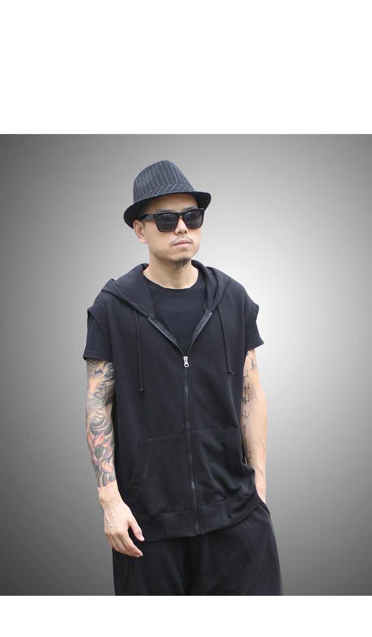 Mùa xuân và mùa thu hip hop áo vest thể thao tăng chất béo vest nam giản dị mũ rộng vành áo len trùm đầu quan ao nam