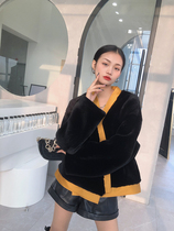 dearyan2021 new winter melinu black yellow fur integrated lamb wool coat female V collar fur