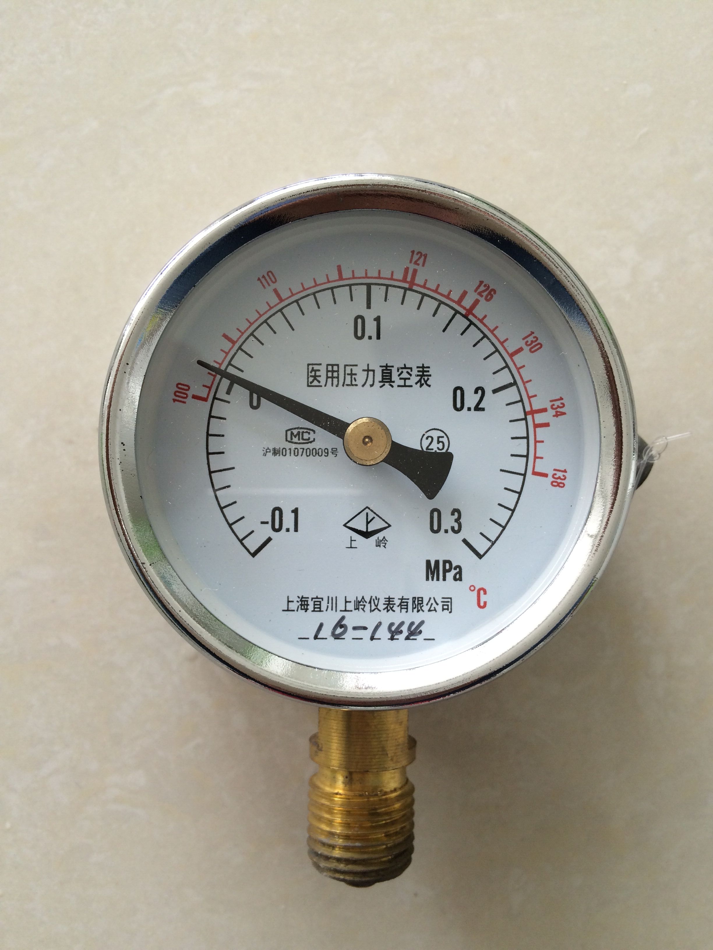 上海宜川上岭医用压力真空表-0.1-0.3MPa100-138℃申安灭菌器配件