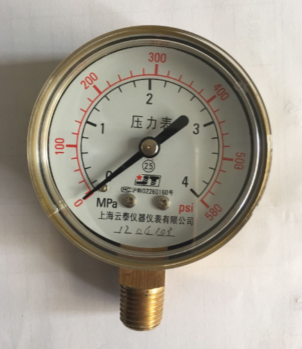 上海云泰径向压力表Y60螺纹1/4 0-4MPa0-580PSi 双刻度丙烷压力表