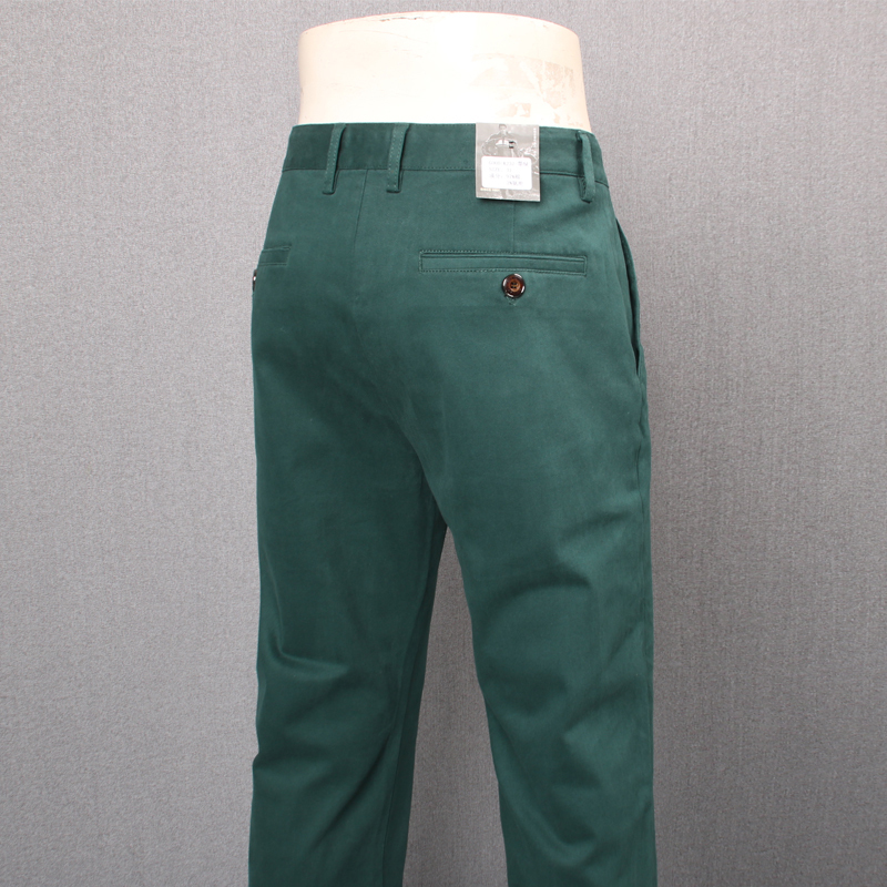 Men's Autumn and Winter Casual Pants, Pure Cotton, Loose Straight-Leg, Stretchy Business Suit Pants, Dark Green, Wrinkle-Resistant Men's Long Pants