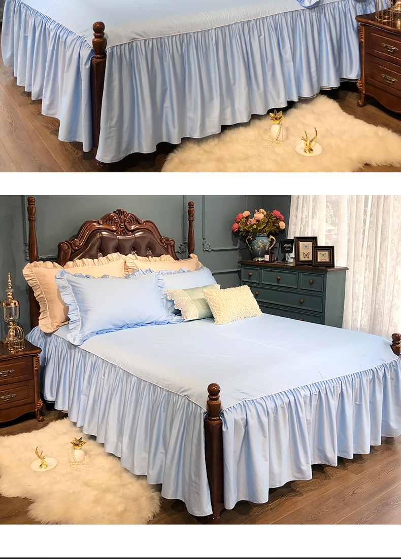 60S cotton dài chủ yếu cotton satin váy đơn mảnh 3 mảnh set Mỹ rắn màu giường bao ánh sáng sang trọng gió chống trượt ga trải giường - Váy Petti ga giường có viền
