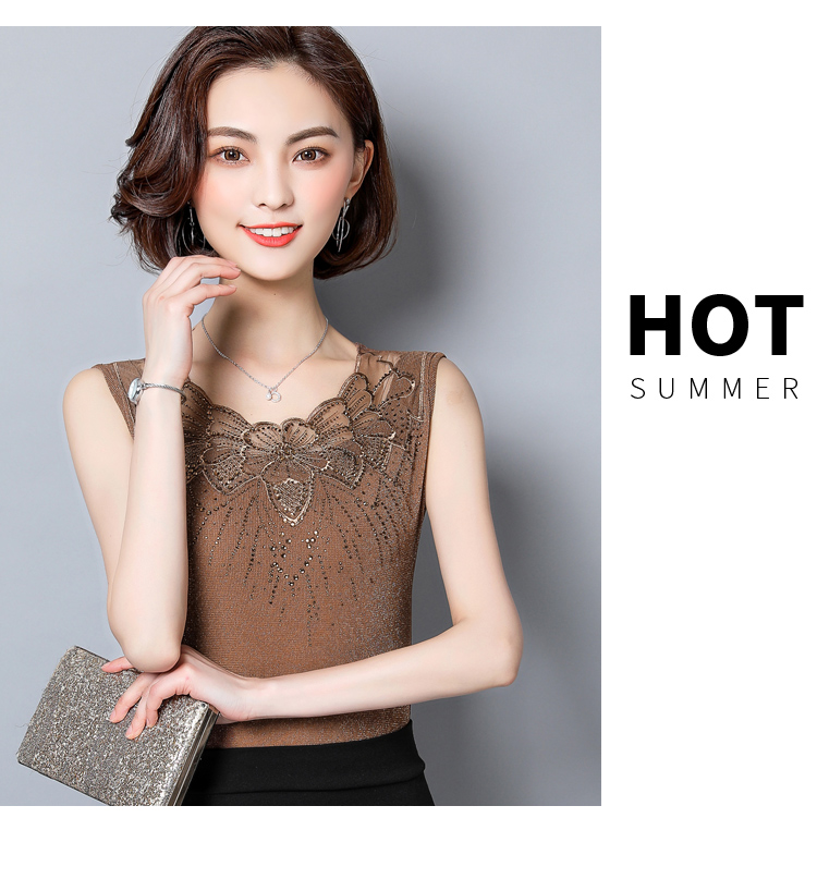 Mùa hè mới sáng lưới sợi yếm nữ lỏng lẻo bên trong áo sơ mi ren đáy phiên bản Hàn Quốc của áo không tay rỗng áo voan kiểu