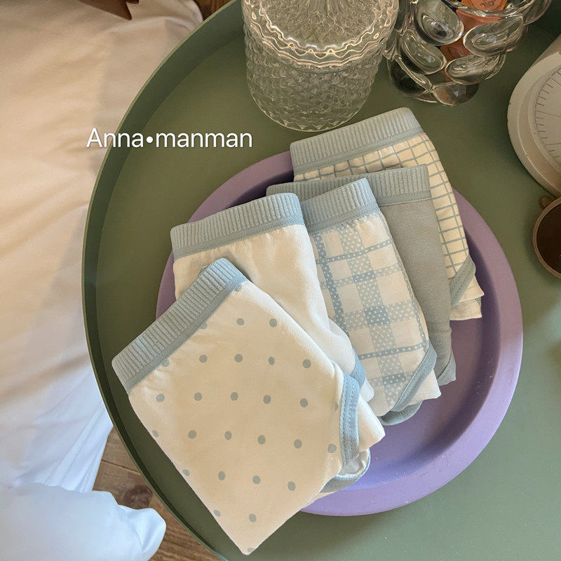 5 packs of fresh gray blue blue sea ~ comfortable cotton polka dot plaid mid-waist women's briefs