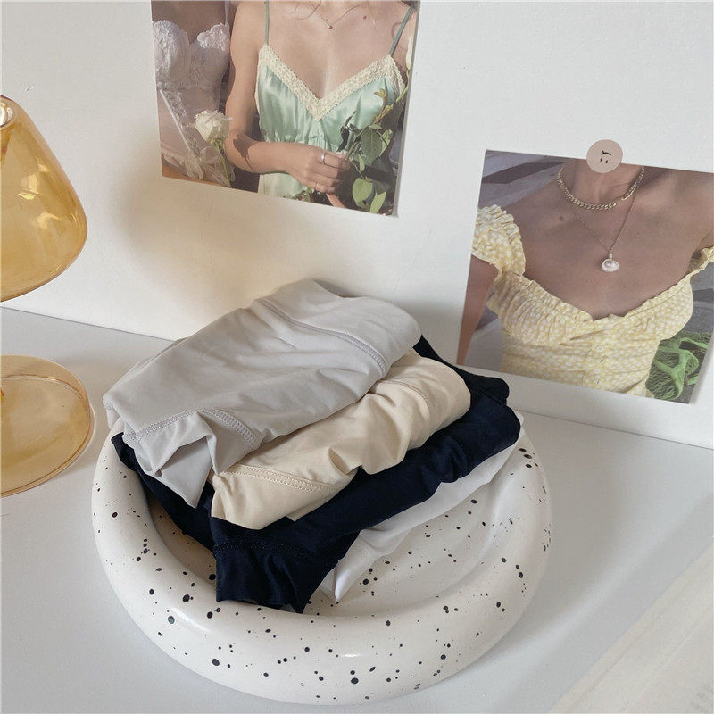 3 packs simple and cold black and white gray comfortable ice silk mid-waist solid color breathable hip women's briefs