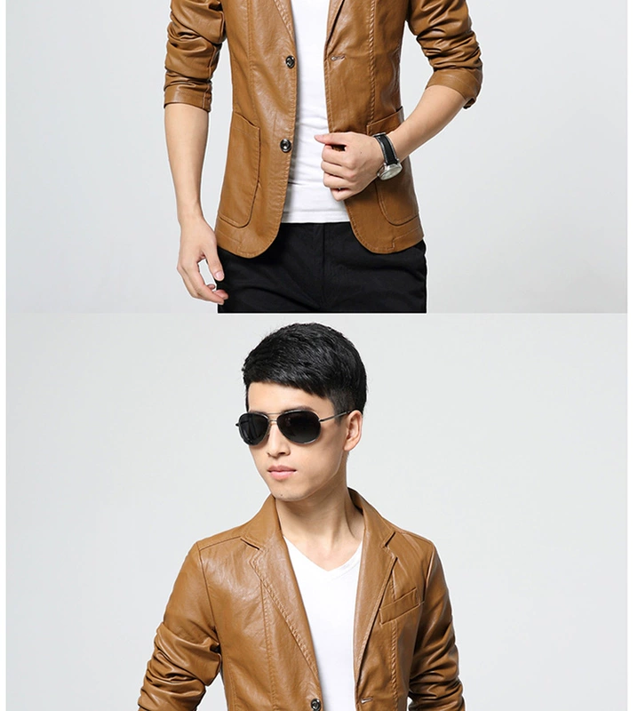 Fat Oversized Men Leather Jacket Slim Casual Teen Short Motorcycle Leather Leather Suit Suit - Quần áo lông thú