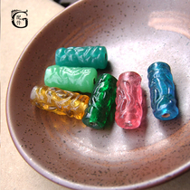 Water pink pure handmade ancient French glaze carved straight tube partition beads DIY Buddha beads beaded bracelet necklace accessories