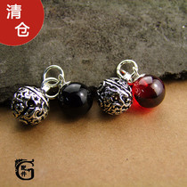 Clearance 925 Sterling Silver Vintage Star Moon Black Agate Red Crystal Bells Pendant DIY Couple Pendant Accessories