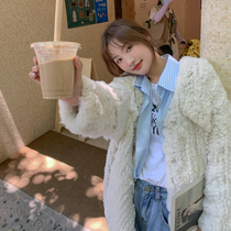 2021 new imported real Rex rabbit hand woven fur coat female young thin lazy hair coat