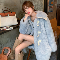 GG navy collar tokapi fur coat female medium long lamb wool sheep cut coat
