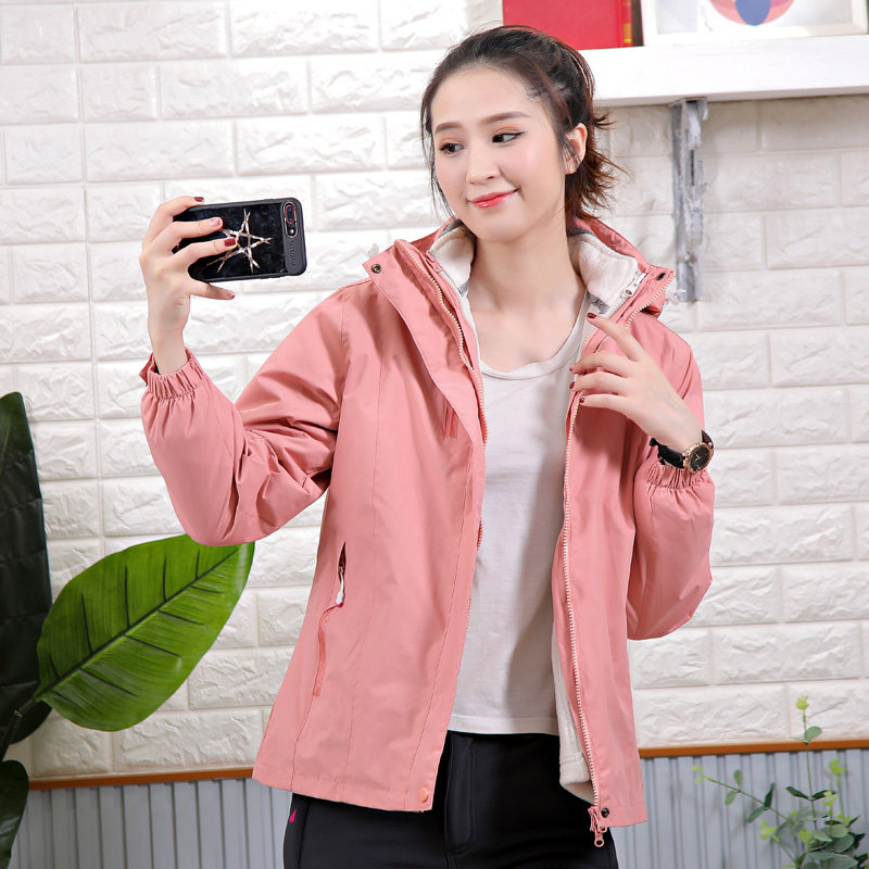 Autumn Winter Paragraph Lady With Grip Suede Liner Detachable Two-piece Outdoor Assault Jacket Warm Waterproof Windproof Mountaineering Clothing