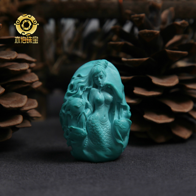 Yibo Natural Raw Turquoise Original Design Finely Crafted Mermaid Pendant Jewelry Bracelet Necklace Pendant